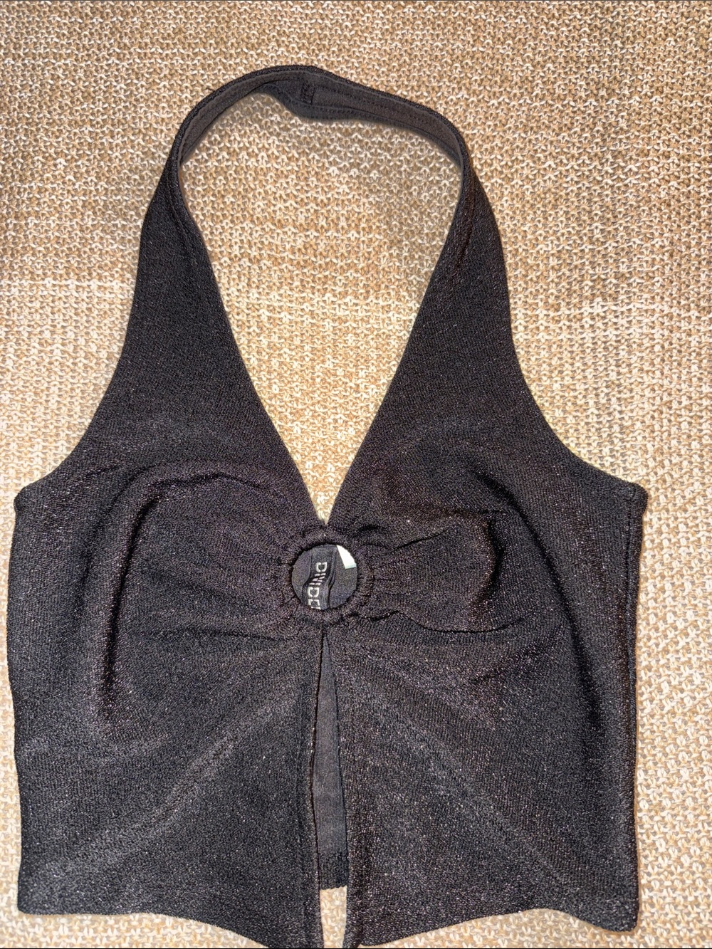 H&M Black Halter Crop Top with Front Ring